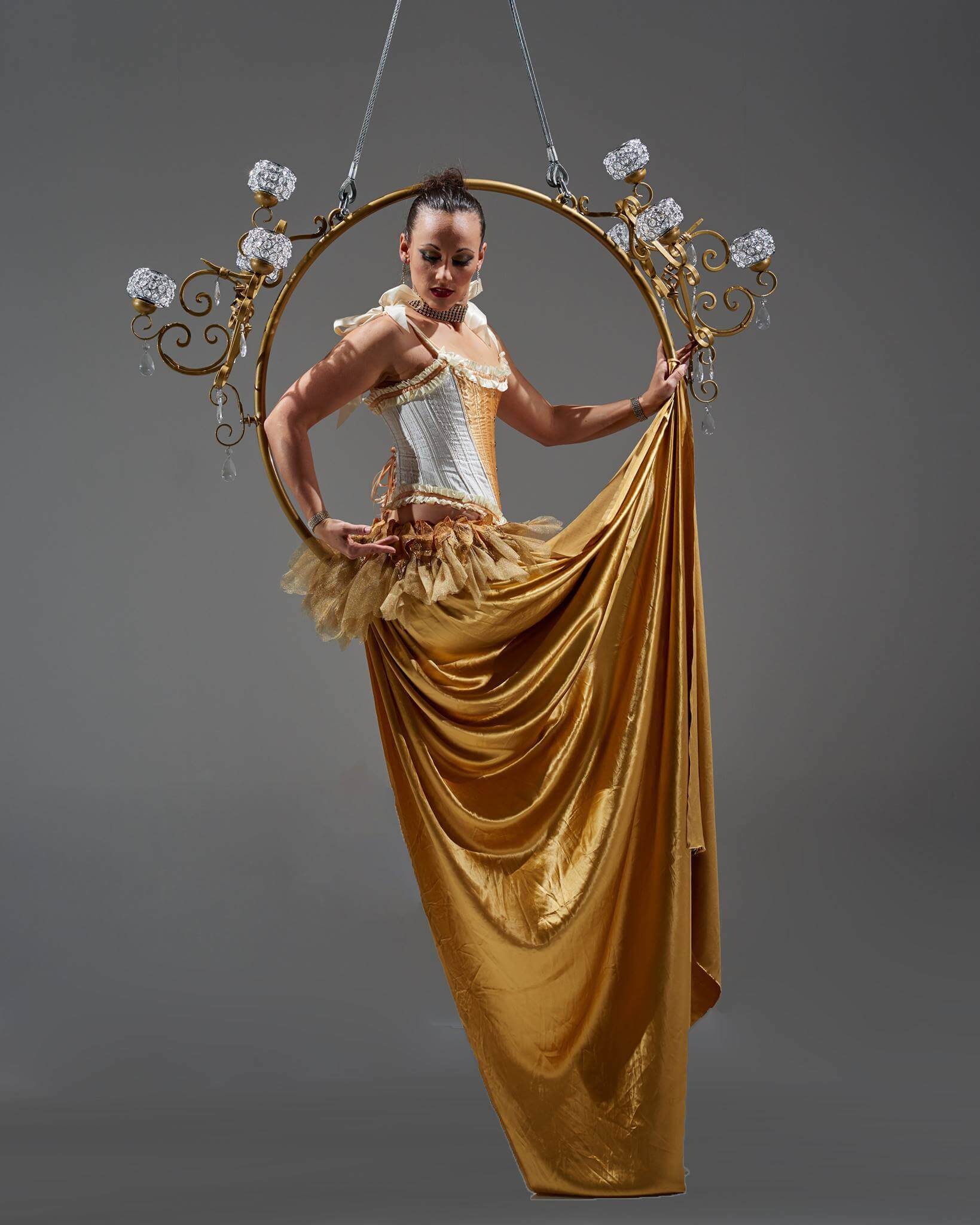 Aerial Golden Chandelier, circus act in Brisbane