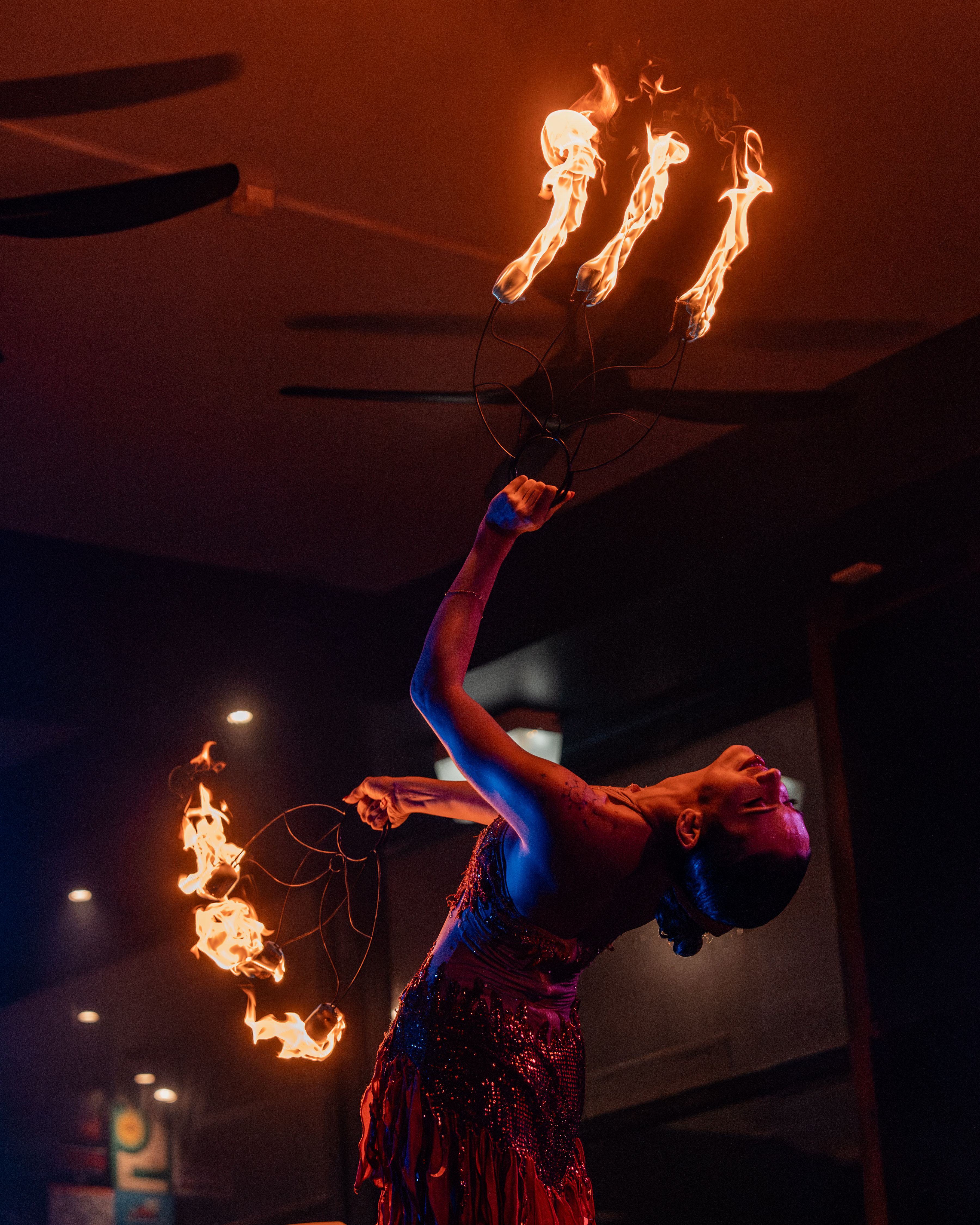 Safire Dragon, fire performer in Byron Bay
