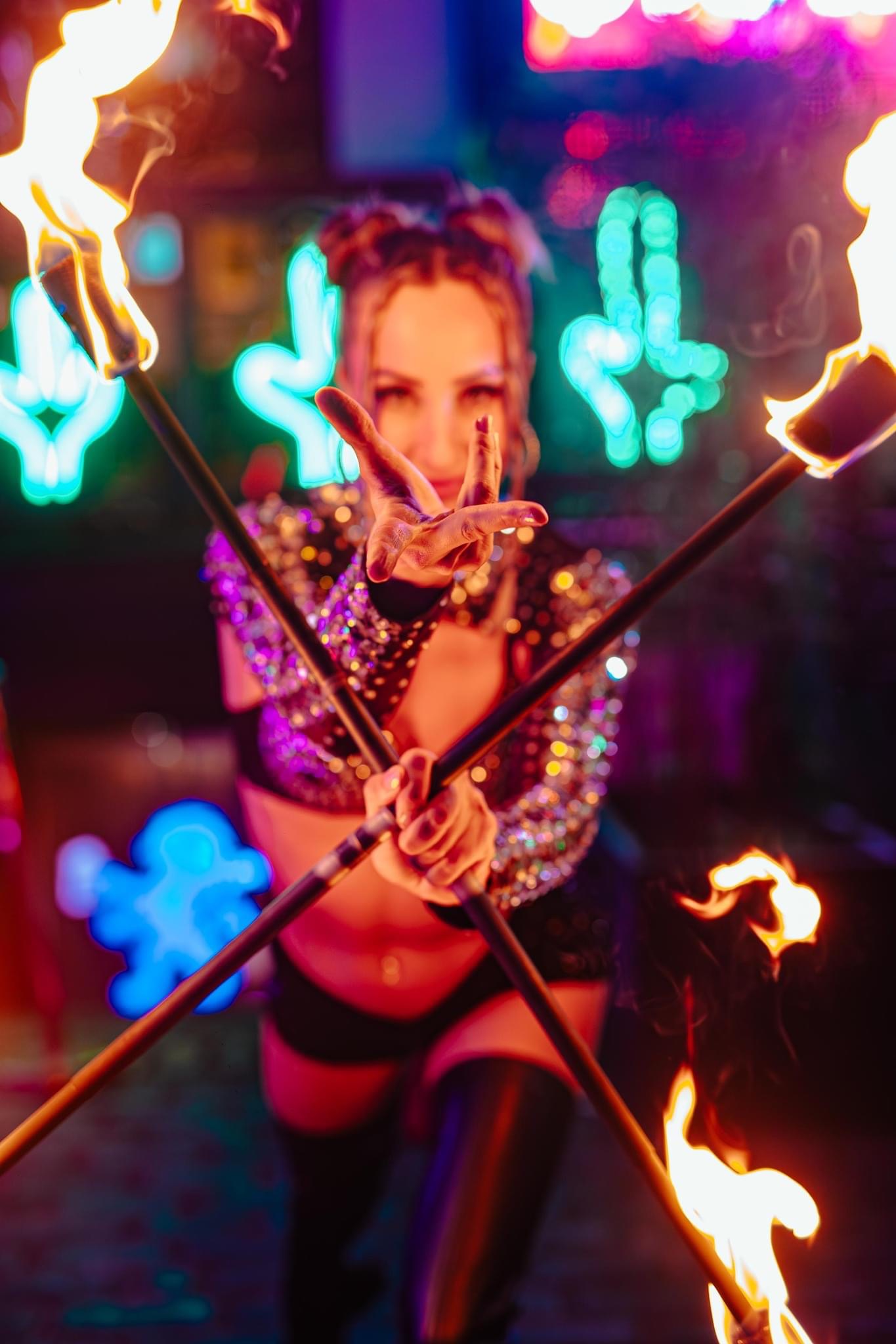 Courtney Creatrixx, fire performer in Gold Coast