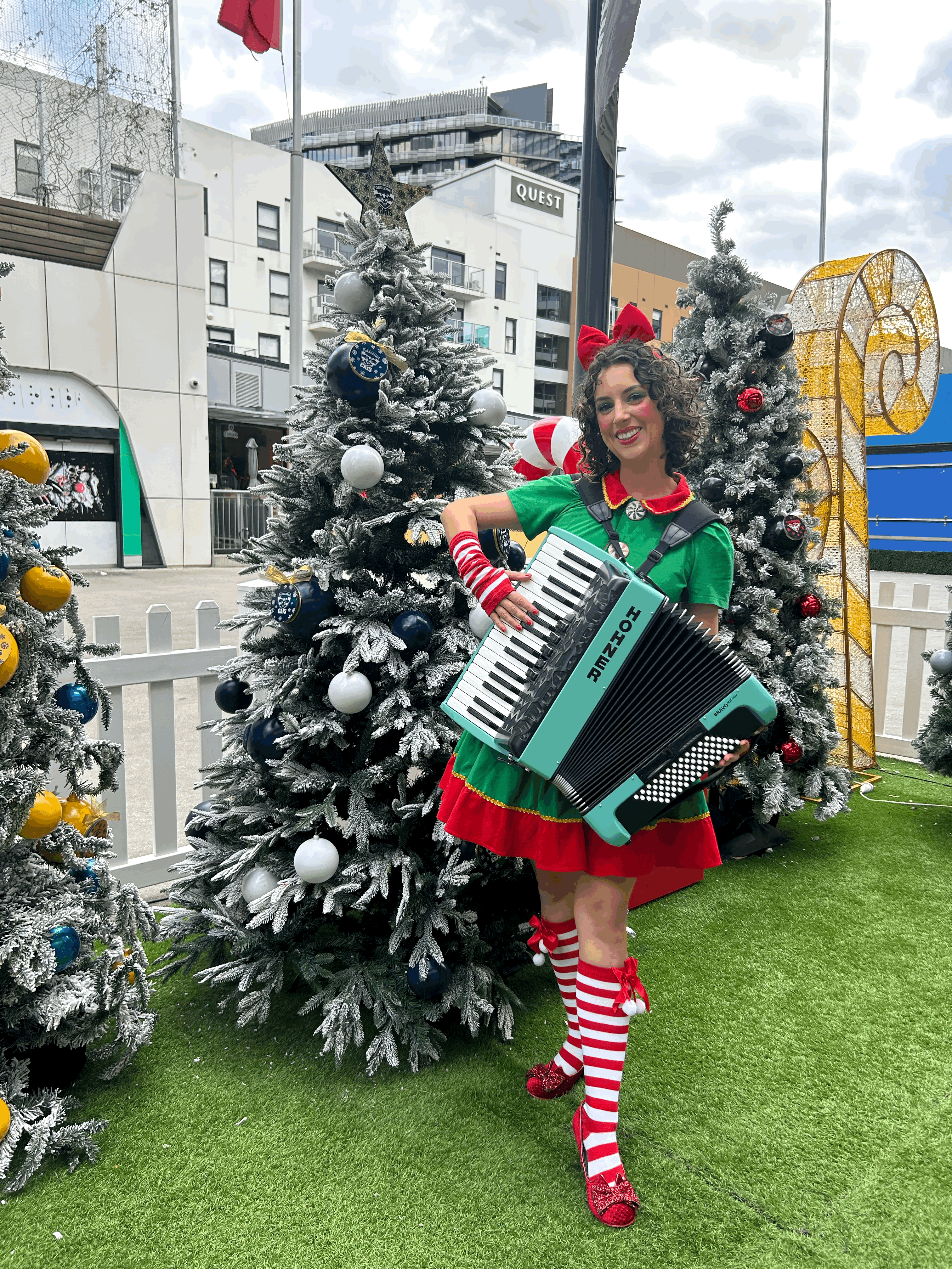 Roving Christmas Musical Elf, accordion player in Melbourne
