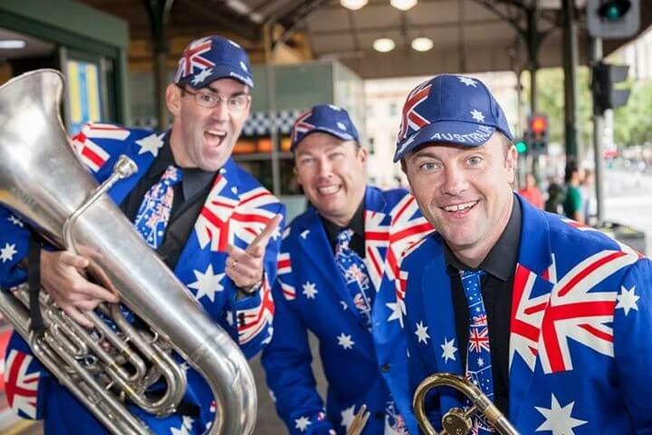 Ausie Flag Suit Band, roving entertainer in Melbourne