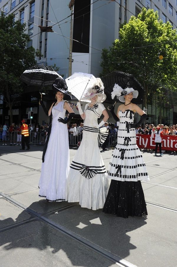 Black and White Spring Racing Ladies, stilt walker in Melbourne