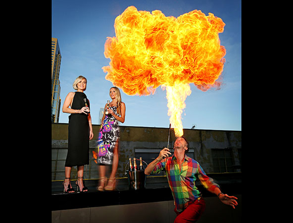 Flamethrower On Stilts, stilt walker in Melbourne