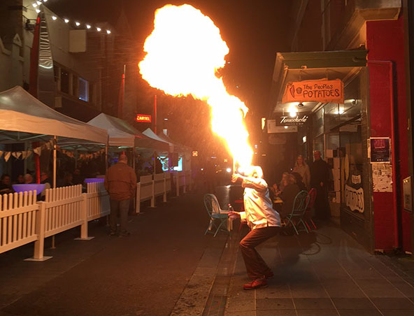 Flamethrower On Stilts, stilt walker in Melbourne, photo 2
