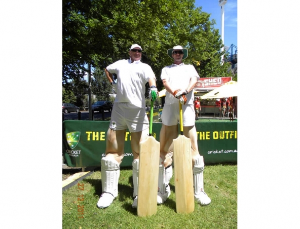 Giant Cricketers, stilt walker in Melbourne