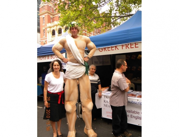 Giant Hercules The Greek God, stilt walker in Melbourne