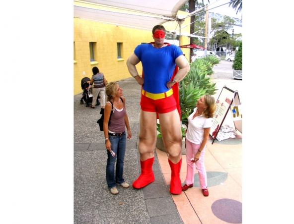 Giant Superhero, stilt walker in Melbourne