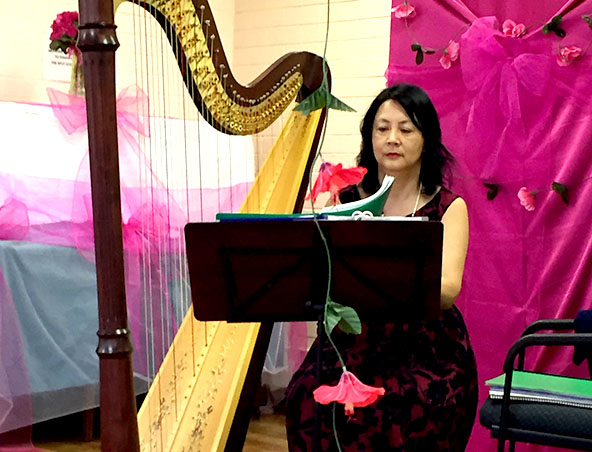 Terry, harp player in Perth