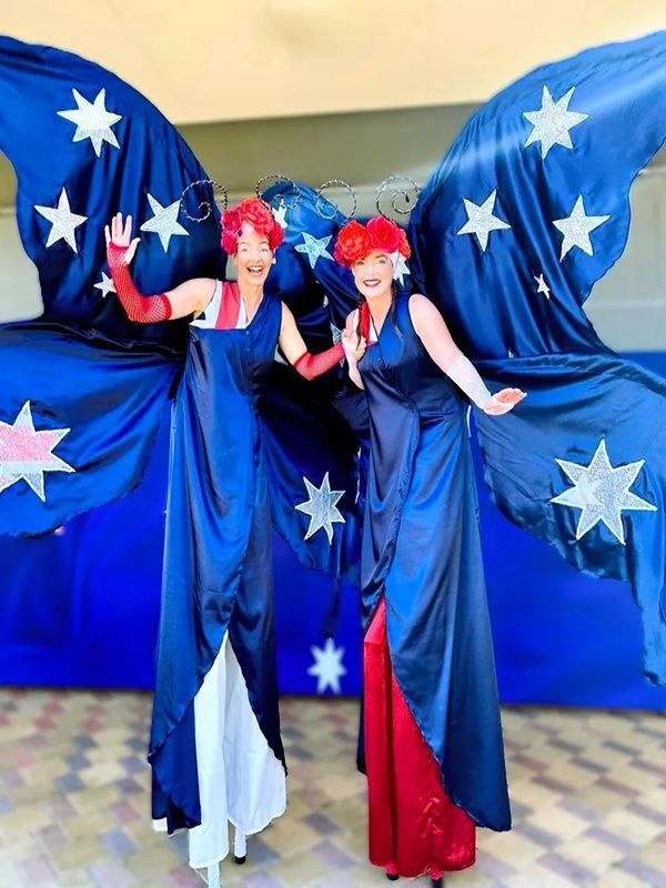 Australian Star Butterflies, stilt walker in Perth