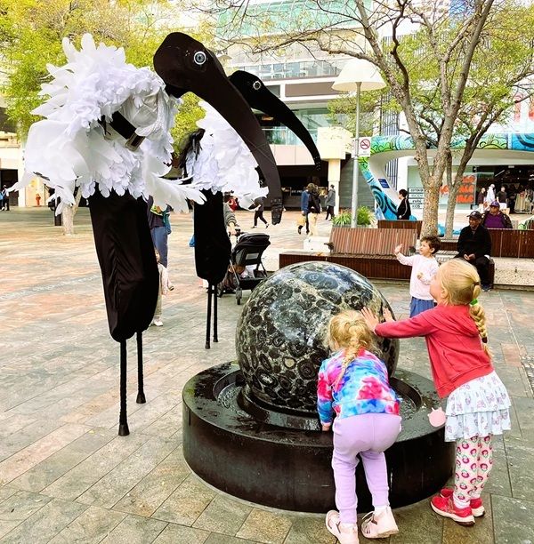 Bin Chickens, stilt walker in Perth