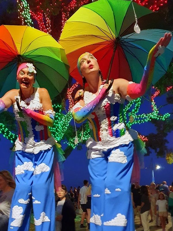 Rainbows & Raindrops, stilt walker in Perth