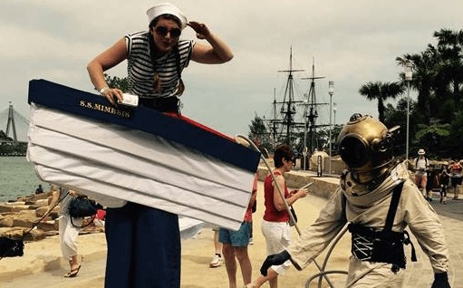 Captain Sure and Diver, stilt walker in Sydney
