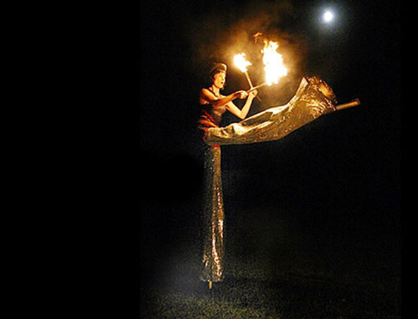 Fire On Stilts, stilt walker in Sydney